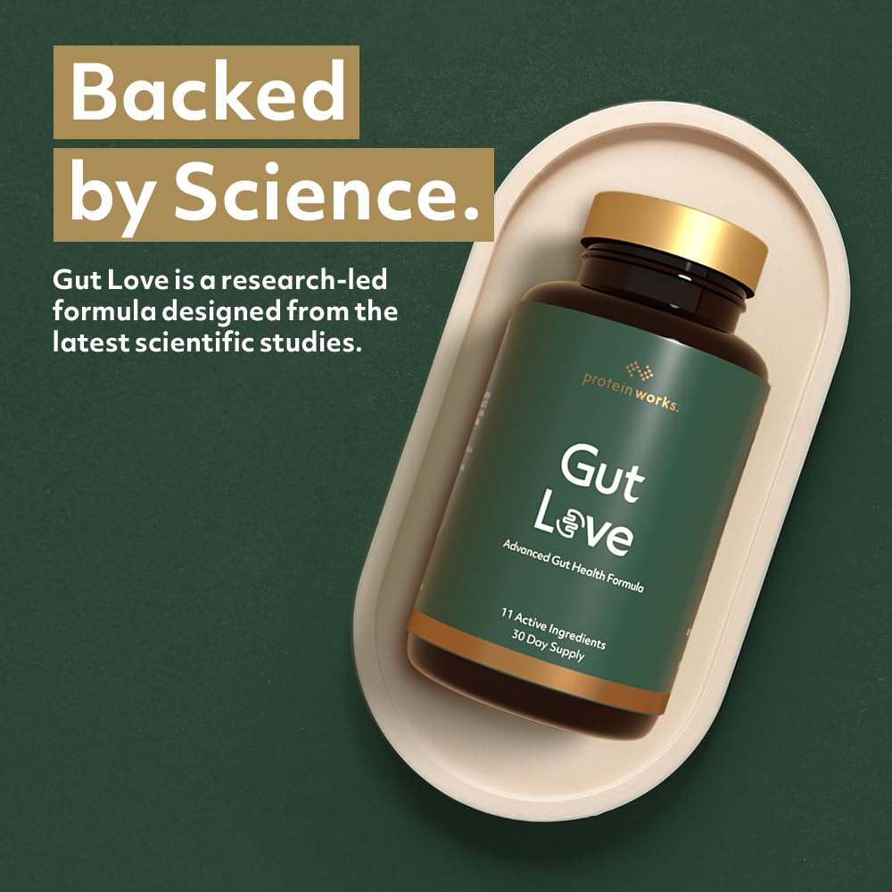 THE PROTEIN WORKS Gut Love, Science-Backed Blend of Prebiotics, Probiotics & Digestive Enzymes, 11 Active Ingredients, Added Ginger & Peppermint Extract, Supports Digestive Health, Vegan, 60 Capsules | Protein Works