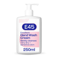 E45 Hand and Body Wash Cream - Relieve Dry, Itchy & Irritated Eczema Prone Skin - 250ml - Gently Cleanses Very Dry and Sensitive Skin - Dermatological Soap Free Emollient
