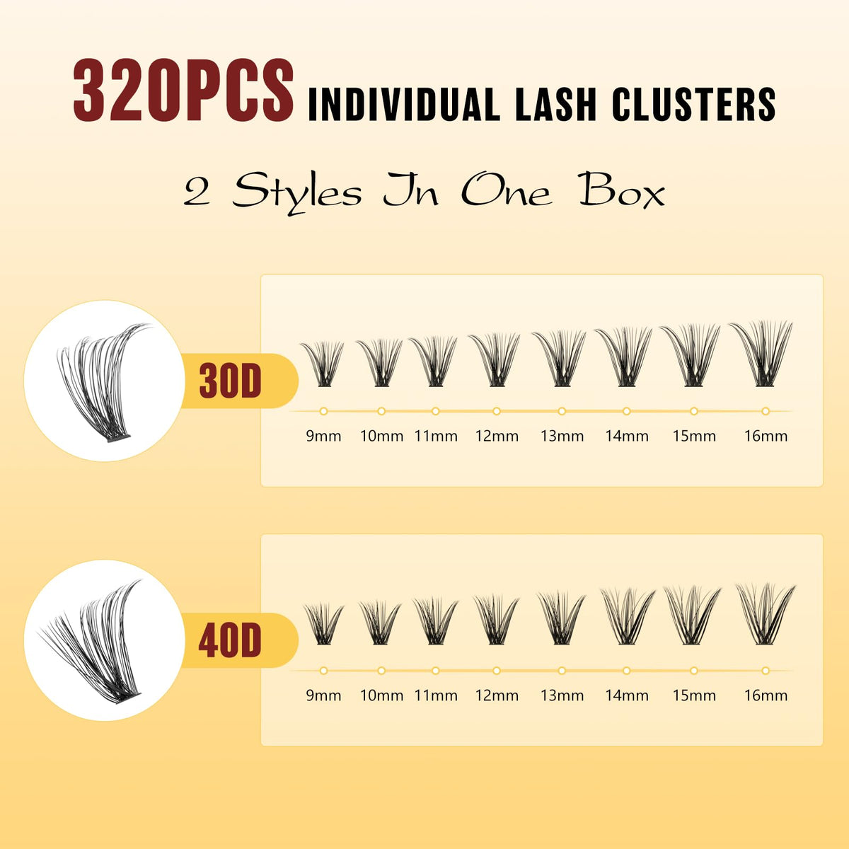 QUEWEL Clusters Lashes Kit 320 Pcs Individual-Lashes with Lash Bond &Seal