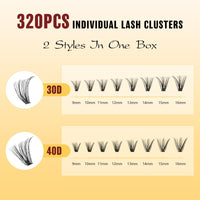 QUEWEL Clusters Lashes Kit 320 Pcs Individual-Lashes with Lash Bond &Seal