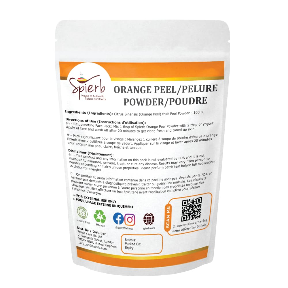 Spierb Orange Peel Powder (250 g) | Dried Orange Peel Face Mask, Face Pack/Ubtan | Exfoliating Scrub for Face & Skin – Single-Ingredient Cosmetic