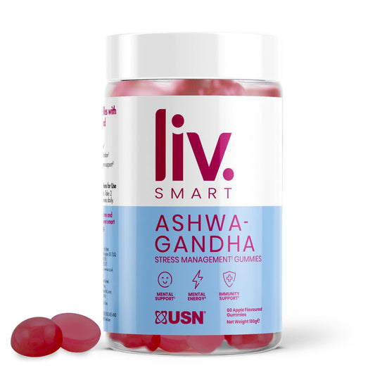 Liv.Smart by Usn Ashwagandha Gummies - 60 Delicious Apple Flavoured Stress Management Gummies with Added Vitamin B6 - for Mental Support, Mental Energy and Immunity Support