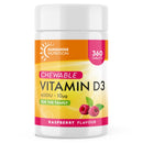 Vitamin D Chewable Supplements for Children 360 Raspberry Flavour Tablets by Sunshine Nutrition (Kids Chewable D3)