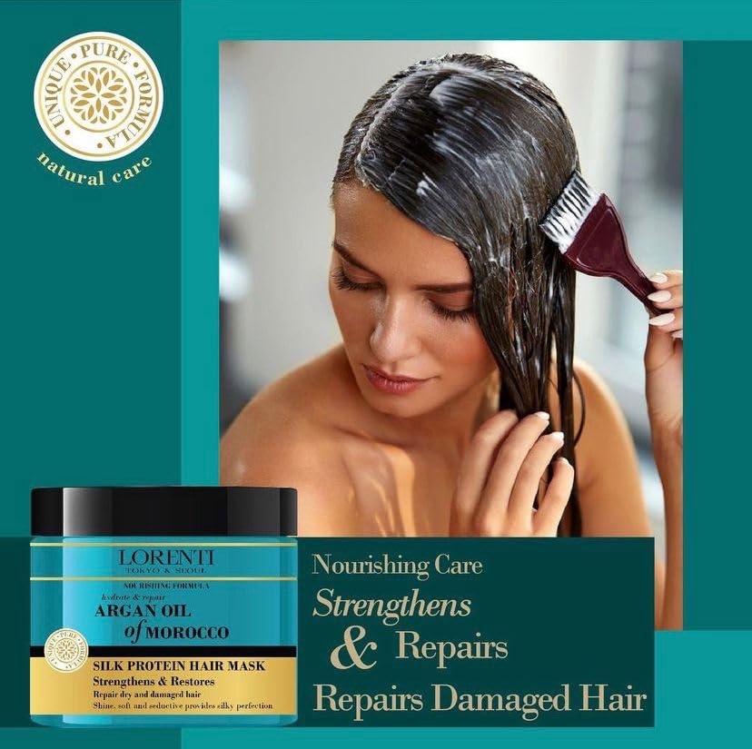 Lorenti Deep Conditioning Hair Mask 500 ml | For Dry, Damaged, Dense & Frizzed Hair | Contains Vitamin B7 & Proteins to Balance & Moisturize Hair | 16.9 Fl Oz (Argan Oil)