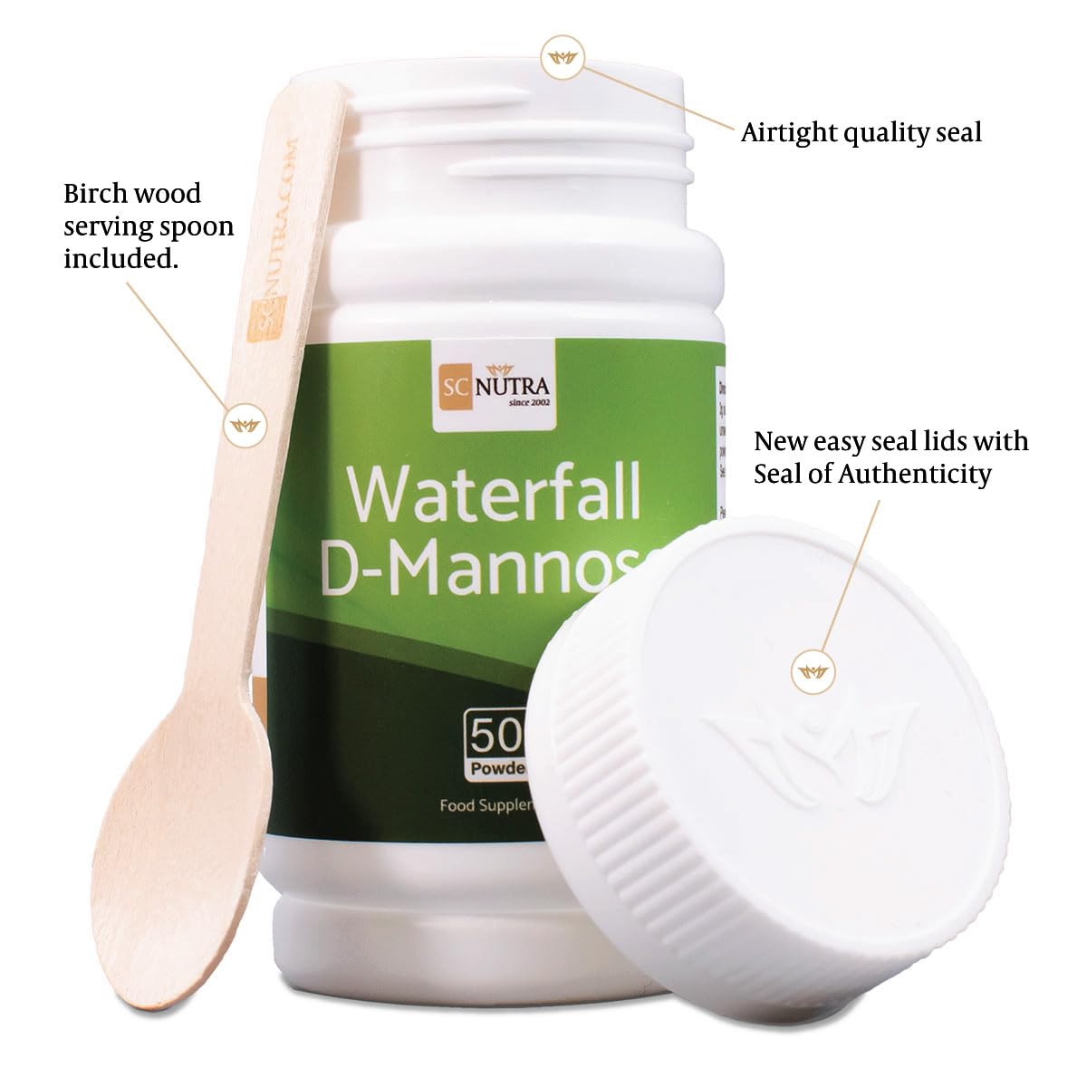 Waterfall D-Mannose Powder - 100% Pure D-Mannose Powder Naturally Sourced from Birch - Not a Blend - Free from Bulking Agent, Fillers & Cranberry - SC Nutra (Sweet Cures)