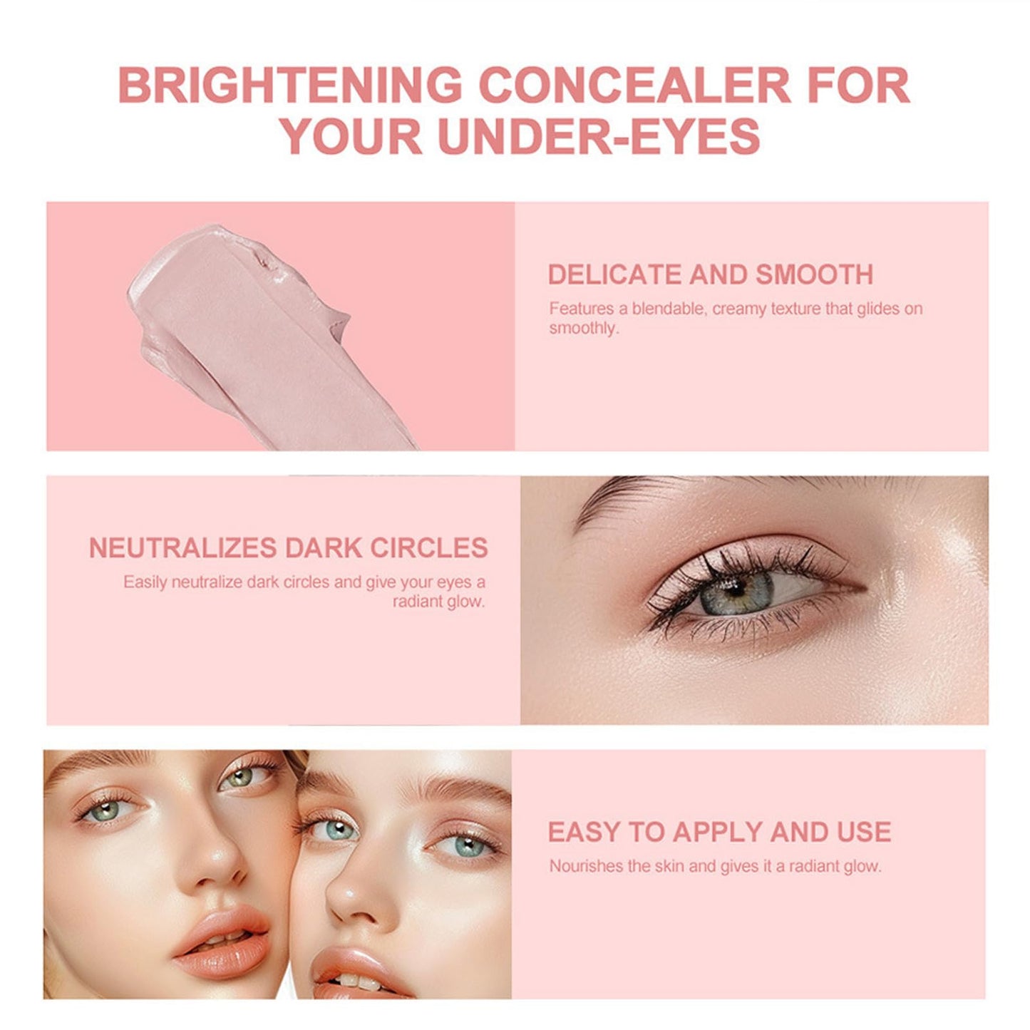 SALROAL Under Eye Brightener,Eye Concealer Instant-Anti Aging Eraser,Colour-Matching Corrector Eye Brightener Highlighter Primer for Dark Circles,Blemish Concealer,Korean Makeup