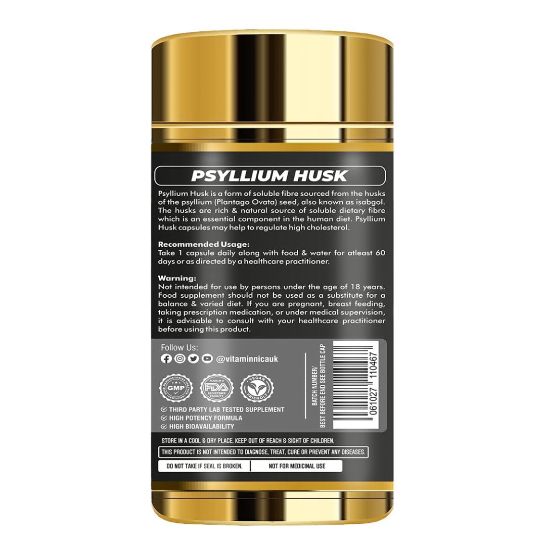 Vitaminnica Because your Health Matters Vitaminnica Vita Husk Pysllium Husk Supplement 1000mg- High Fibre Supplement for Digestive Health, Regularity & Weight Management- Vegan & Gluten-Free - 60 Capsules
