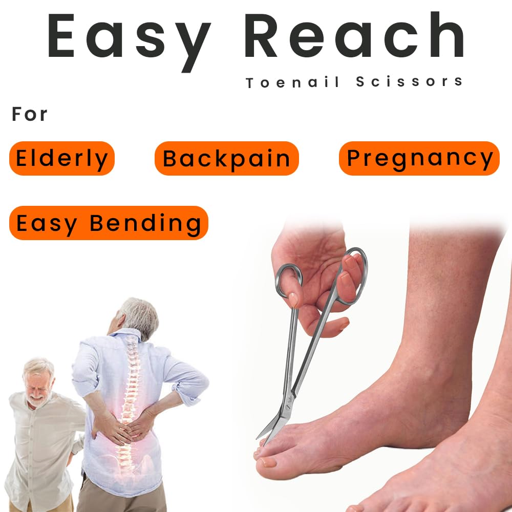 Sandbros Long Handle Toe Nail Scissors for Elders, Pregnant, Backpain & Disables for Easy Reach to Cut Foot Nails | Ideal for Individuals with Difficulty Bending | Stainless Steel