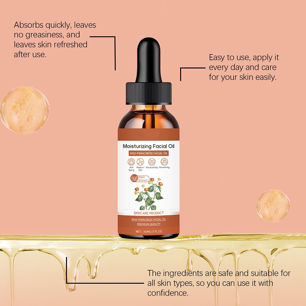 jinyue Paracress Facial Oil,Paracress Facial Oil Serum,Reduce Smooth Fine Lines And Wrinkles,Paracress Anti-Wrinkle Serum, Reduce Smooth Fine Lines and Wrinkles, for All Skin Types 60ml