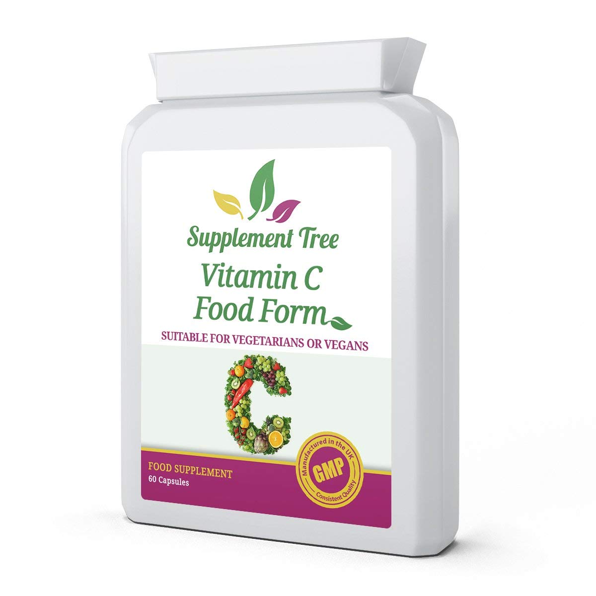 Supplement Tree Vitamin C Food Form 60 Capsules | Natural Ingredients Acerola Cherry, Blackcurrant, Rosehip Extract, Parsley Leaf, Elderberry | Vegans & Vegetarians Friendly