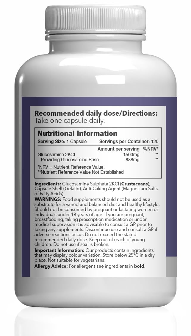 Simply Supplements Glucosamine Sulphate 1500mg | Supports Natural Glucosamine Levels | High-Strength 2KCl Formula | One-a-Day Convenience | 120 Capsules = 4 Months' Supply | GMP-Certified & UK-Made