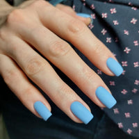 SXVME Matte Blue False Nails Short Medium Square, Gel Press on Nails Coffin Medium Fake Nails Set Solid Color Acrylic Nail Natural Fit Reusable Stick on Nail for Women Daily Wear, in 24 Pcs