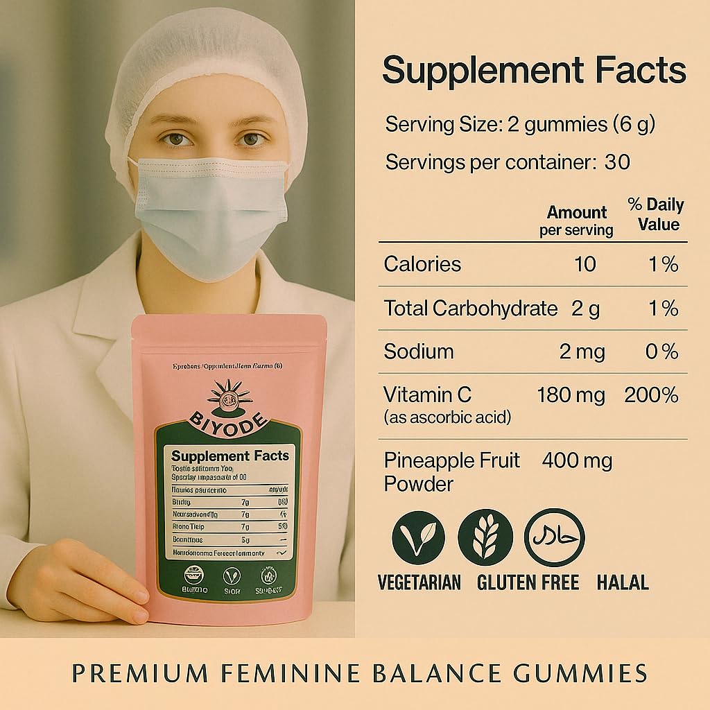 BIYODE Premium Feminine Balance Women’s Probiotic Gummies – Vaginal & Digestive Health Support – with Vitamin C for Immune Boost – Promotes Feminine pH Balance & Gut Flora – Vegan, Gluten-Free, Low Sugar