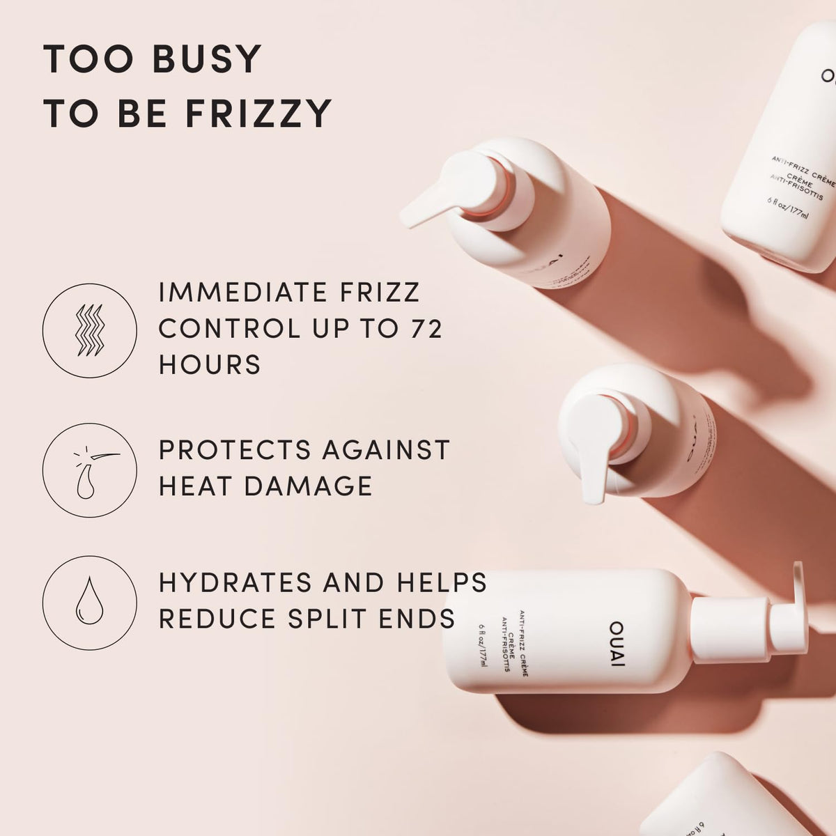 OUAI Anti Frizz Cream Travel Size - Moisturizing Hair Cream with Frizz Control & Heat Protection - Provides Hydration with Jackfruit & Beetroot Extract - Paraben, Phthalate & Sulfate Free