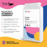 Troo Health Care Vitamin C Cherish 120 Capsules - Natural Food Vitamin C Immune Support & Fatigue Reduction Supplement Containing Acerola Cherry and Elderberry - UK Manufactured