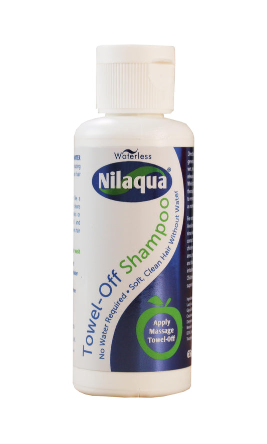 Nilaqua Towel off Shampoo 100ml, Non Rinse with Vitamin E, No Water - Rinse free hair washing, Kind and Gentle to Scalp, Triclosan Free, Paraben Free, Latex Free, Alcohol Free, UK Manufactured