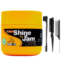 GOMARKET® Ampro Shine N Jam Braiding Gel Extra Hold 113.5g + 3pcs Slick Back Hair Brush Set | Styling Gel for Curly Hair, Edge Control Gel, Hair for Braiding, Curl Jelly, Afro Hair Products