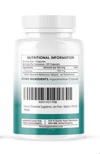 Vinco Supplements Vinco L-Theanine Supplement - 400mg x 120 High Strength L Theanine Capsules - 99%+ Purity - Supports Sleep & Relaxation - Non-GMO & Gluten Free - Made in The UK