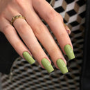 SXVME Olive Green False Nails Long Square, Acrylic Press on Nails Long Medium Coffin, Glossy Gel Fake Nails Press on, Solid Color Square Tip Stick on Nails For Women Daily Wear, 24 Pcs