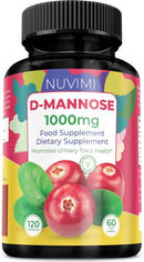 D Mannose 120 Capsules, 1000 mg per Dose, Promotes Urinary Tract Health, Natural Vegan UTI Defence by NUVIMI®