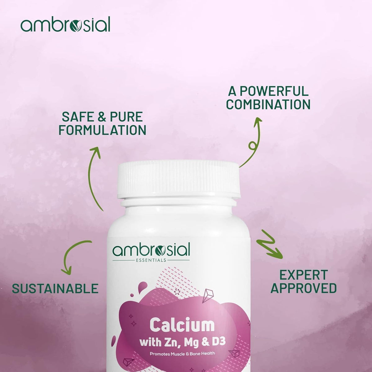AMBROSIAL Ambrosial Calcium Magnesium Zinc + D3 – 4-in-1 Mineral Complex with Calcium Citrate – High Strength Daily Formula – 120 Softgel Capsules – Non-GMO, Gluten-Free, GMP Certified