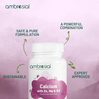 AMBROSIAL Ambrosial Calcium Magnesium Zinc + D3 – 4-in-1 Mineral Complex with Calcium Citrate – High Strength Daily Formula – 120 Softgel Capsules – Non-GMO, Gluten-Free, GMP Certified