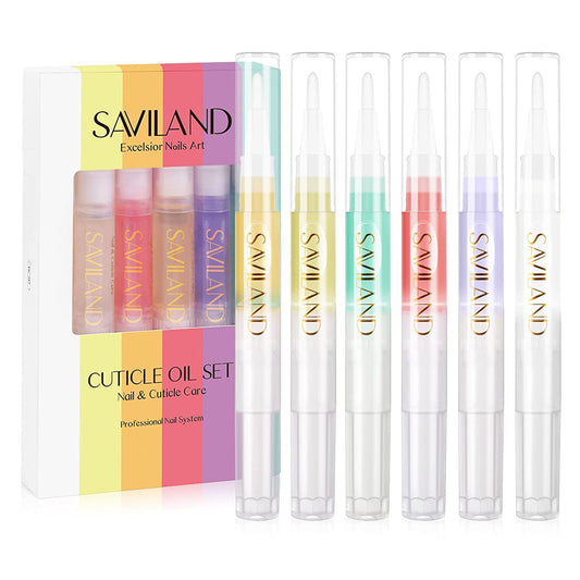Saviland 6Pcs Cuticle Oil Pen, Cuticle Oil for Nail Care, Fruity Natural Ingredient Nail Oil Pen for Preventing Cracking and Drying of Nails, Manicure Pedicure for Woman