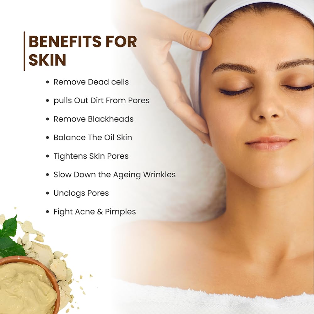 Hebhac Herbs Multani Mitti Powder, Bentonite Clay & Fuller's Earth Clay – 100% Natural Skin Soother, Cleanser & Acne Reducer – 100g
