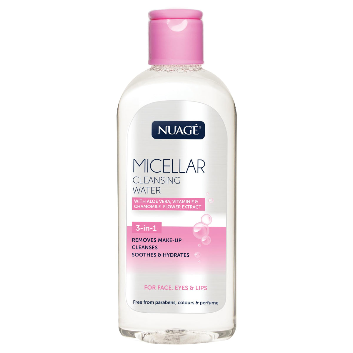 NUAGÉ Nuage Micellar Cleansing Water with Aloe Vera, Vitamin E & Chamomile Flower Extract | 3-in-1 - Gently Removes Makeup, Cleanses, Soothes & Hydrates Skin | Suitable for Face, Eyes and Lips (200ml)