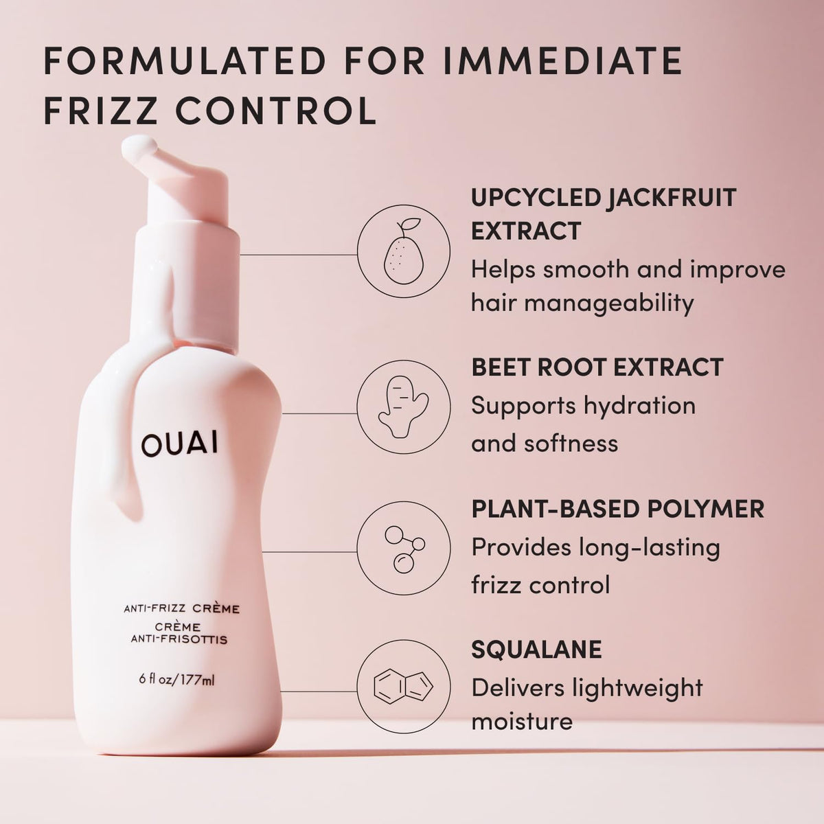 OUAI Anti Frizz Cream Travel Size - Moisturizing Hair Cream with Frizz Control & Heat Protection - Provides Hydration with Jackfruit & Beetroot Extract - Paraben, Phthalate & Sulfate Free