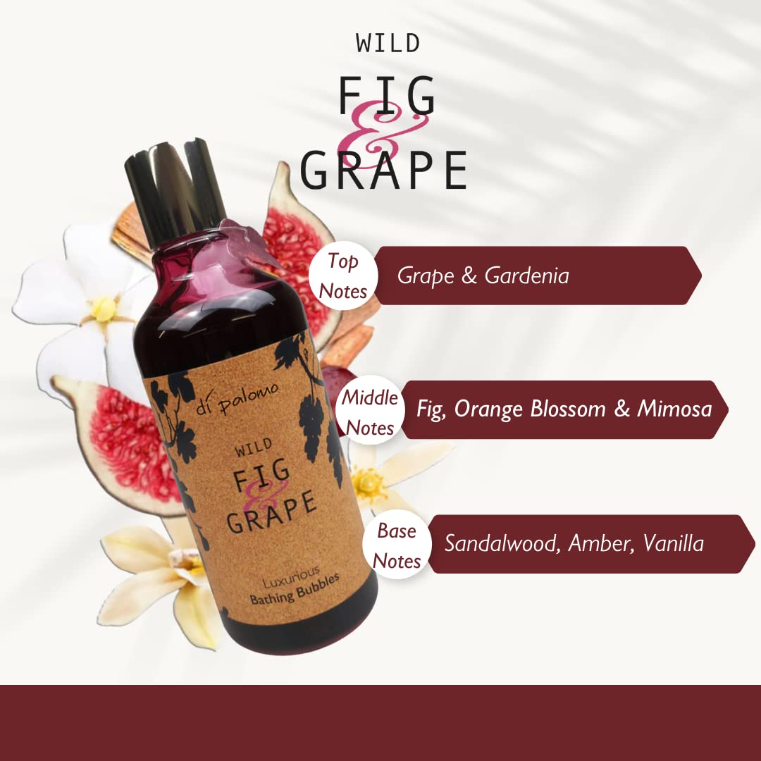 Di Palomo Vegan Wild Fig & Grape Luxury Bathing Bubbles 300ml. Foaming Bubble Bath. Luxury Shower Gel & Body Wash with Nourishing Skin Care. Bath Foam Gifts for Her. Vegan Relaxation Gifts for Women.