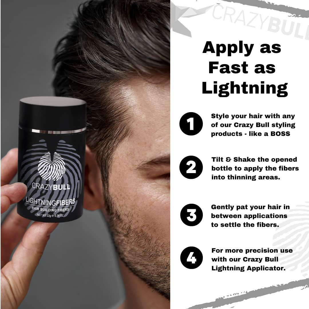 CrazyBull Hair Building Fibre - Long-Lasting, Easy Apply Hair Fibre Concealer for Thinning Hair & Bald Spots - Vegan & Cruelty-Free Hair Thickening Fibre for Men & Women - Crazy Bull, 22g, Blonde