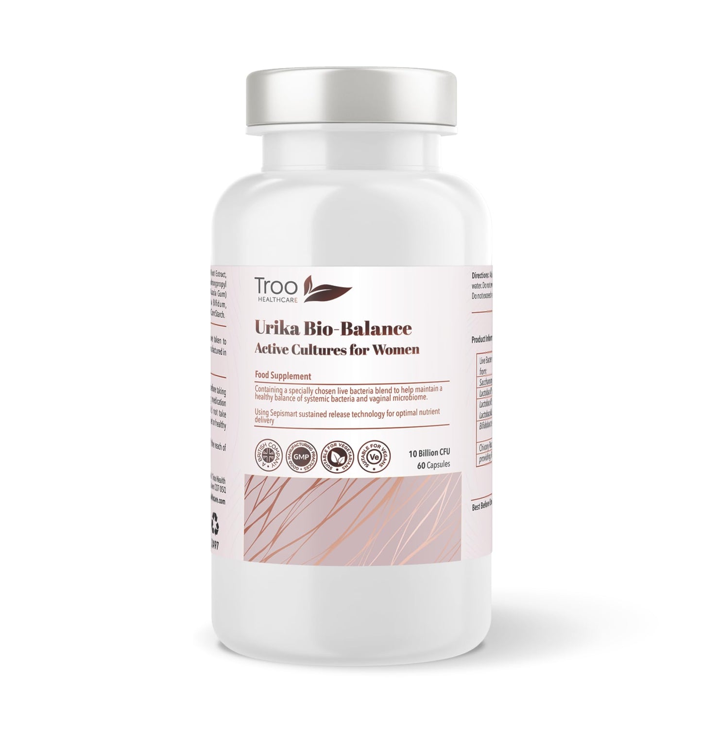 Troo Health Care Urika Bio-Balance Vaginal Gut Bacteria Support 60 Capsules - Friendly Active Bacterial Cultures Blend - Candida Yeast Balance & Urinary Support Supplement for Women