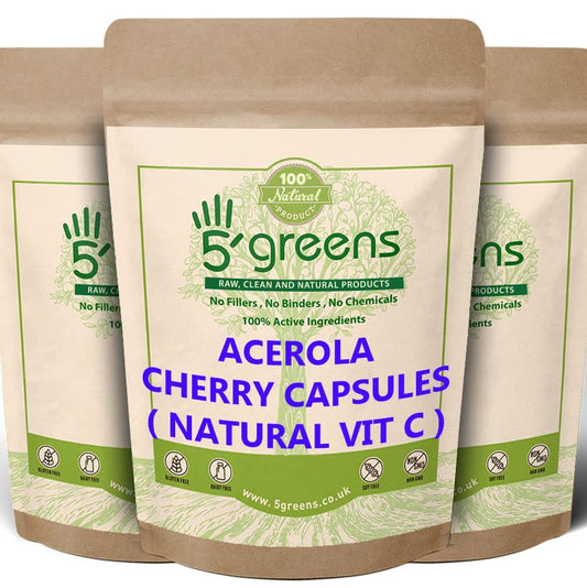 Acerola Cherry Extract Capsules Natural Vitamin C - Pure 100% Natural and Highly Absorbable Source of VIT C – Manufactured by 5greens in The UK (120 Capsules)