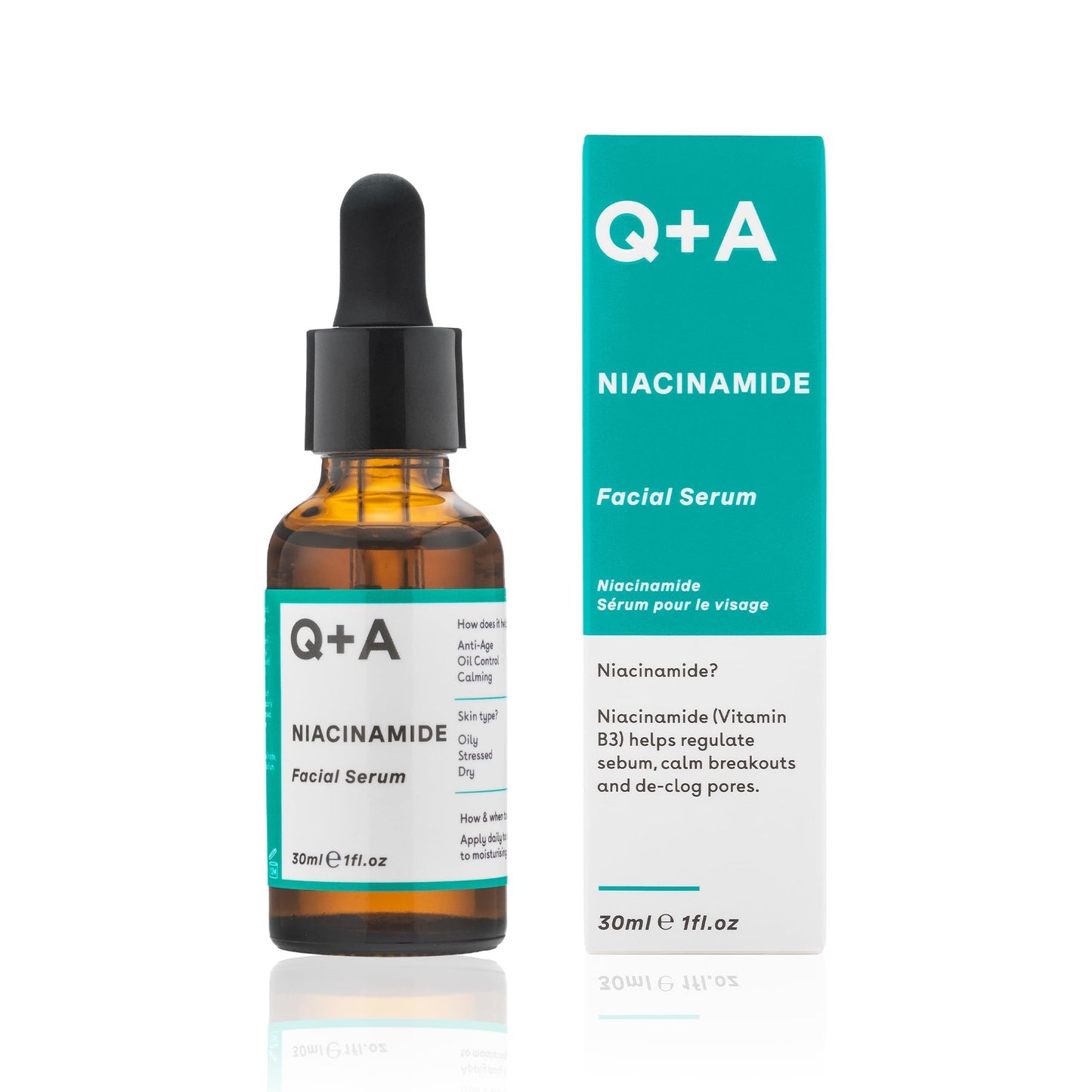 Q+A Niacinamide Serum, a signature blend of Pineapple, Passionfruit, Peach, Goji Berry, and Cantaloupe Melon, rich in antioxidants, protects the skin whilst hydrating and balancing, 30ml