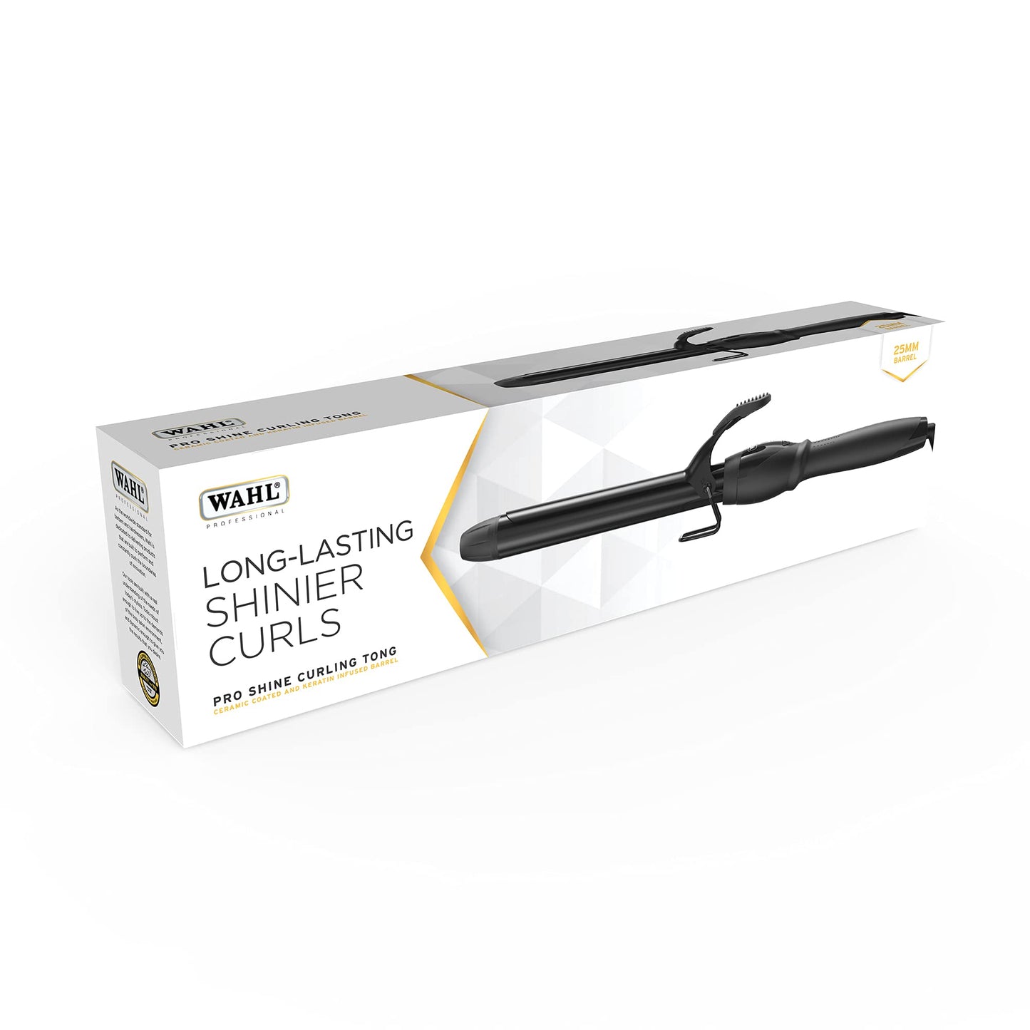 Wahl Pro Shine tong - 25mm Curling Barrel, Variable Heat Control, Ceramic-Coated and Keratin-Infused Barrel, Extra-Long Barrel, 360°C Rotating Cool Tip, for Long Lasting, Voluminous Curls