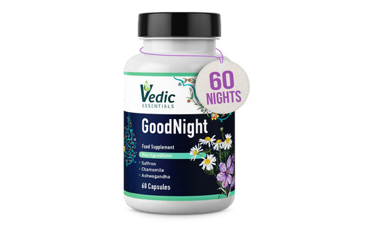 Saffron + Chamomile + Ashwagandha + Melatonin alternative Natural Sleep Aid | Quick and Good night sleep | Vegan, Halal, Gluten-free | 60 nights | Vedic Essentials