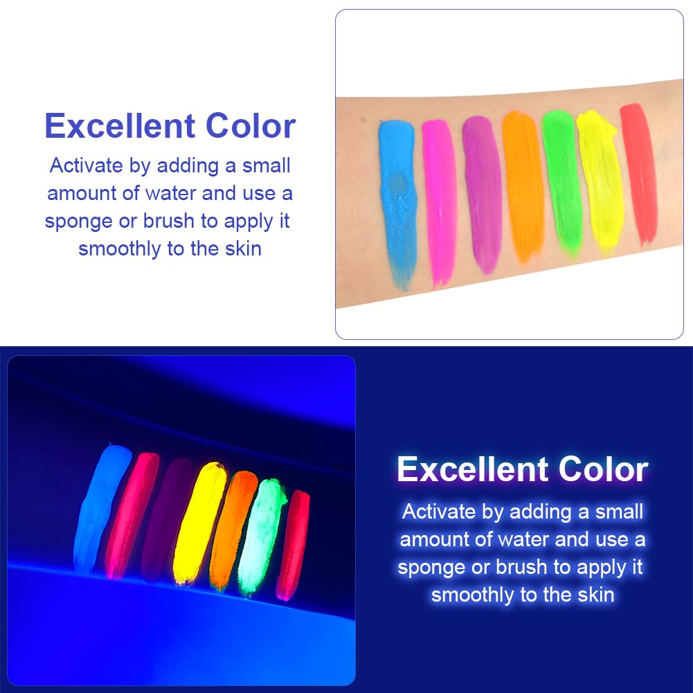 LOPHE Glow Neon Face Paint, 30g Water Soluble Face Body Makeup Pigment for Adults Kids Children, Water Based Neon Fluorescent Face Paint, Face Body Painting for Halloween Party Carnival