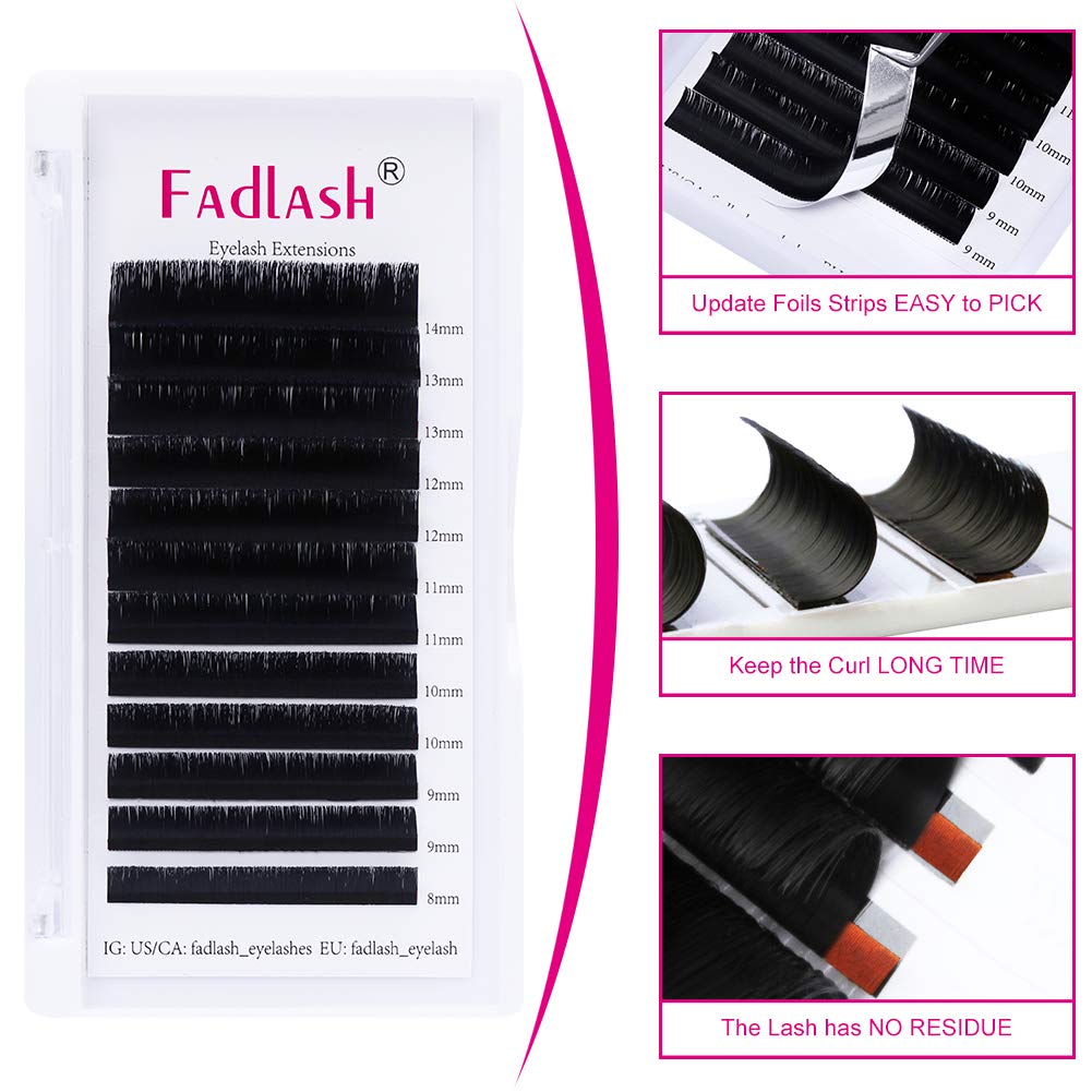 FADLASH Fadlash Easy Fan Lashes D Curl 0.07 8-14mm Mixed Length Russian Lashes Natural Look Self Fanning Eye Lashes Automatic Blooming Russian Eyelashes Extensions(0.07-D-814)