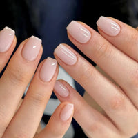 SXVME Dusty Pink Press on Nails Short Square Acrylic Short False Nails Coffin Natural Acrylic Fake Nails Set Elegant Solid Color Full Cover Glossy Gel Stick on Nail for Women Daily Wear 24 Pcs