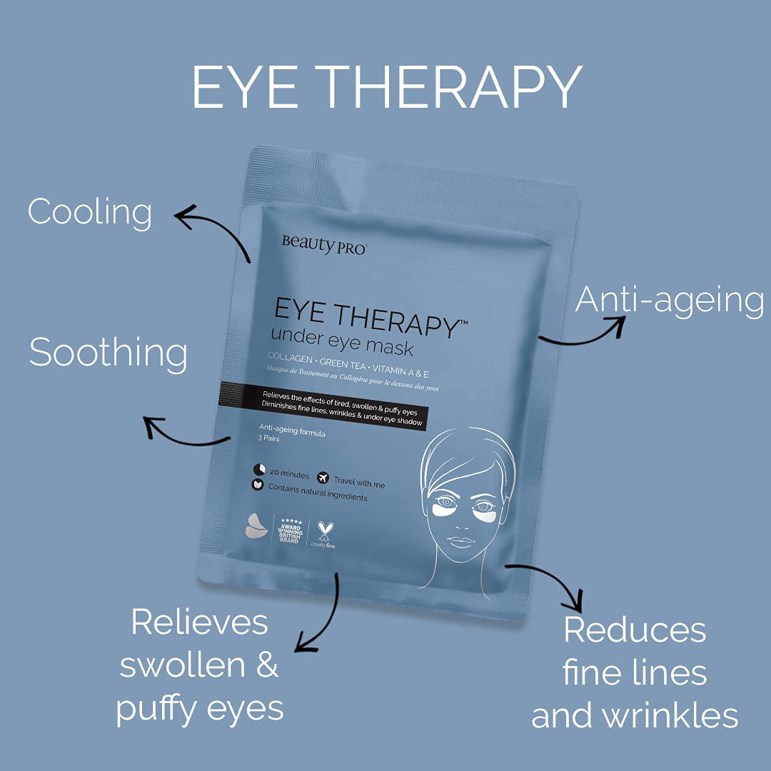 BEAUTYPRO EYE THERAPY Collagen Under Eye Masks with Green Tea Extract | 3 Applications | for Puffy Eyes | Under Eye Pads for Fine Lines & Wrinkles | Ideal Pamper Gifts | Face Care
