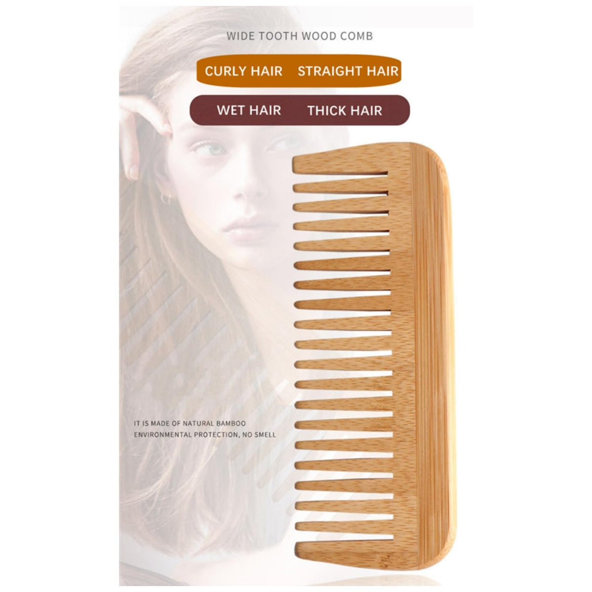 Lisoviom Wide-Tooth Comb bamboo,Large Hair Detangling Comb Wide Tooth Comb, No Handle Detangler Comb Styling Shampoo Comb,Quality Wooden Curls Comb,Wooden Hair Comb Wide Tooth Wood Anti Static for Long Hair