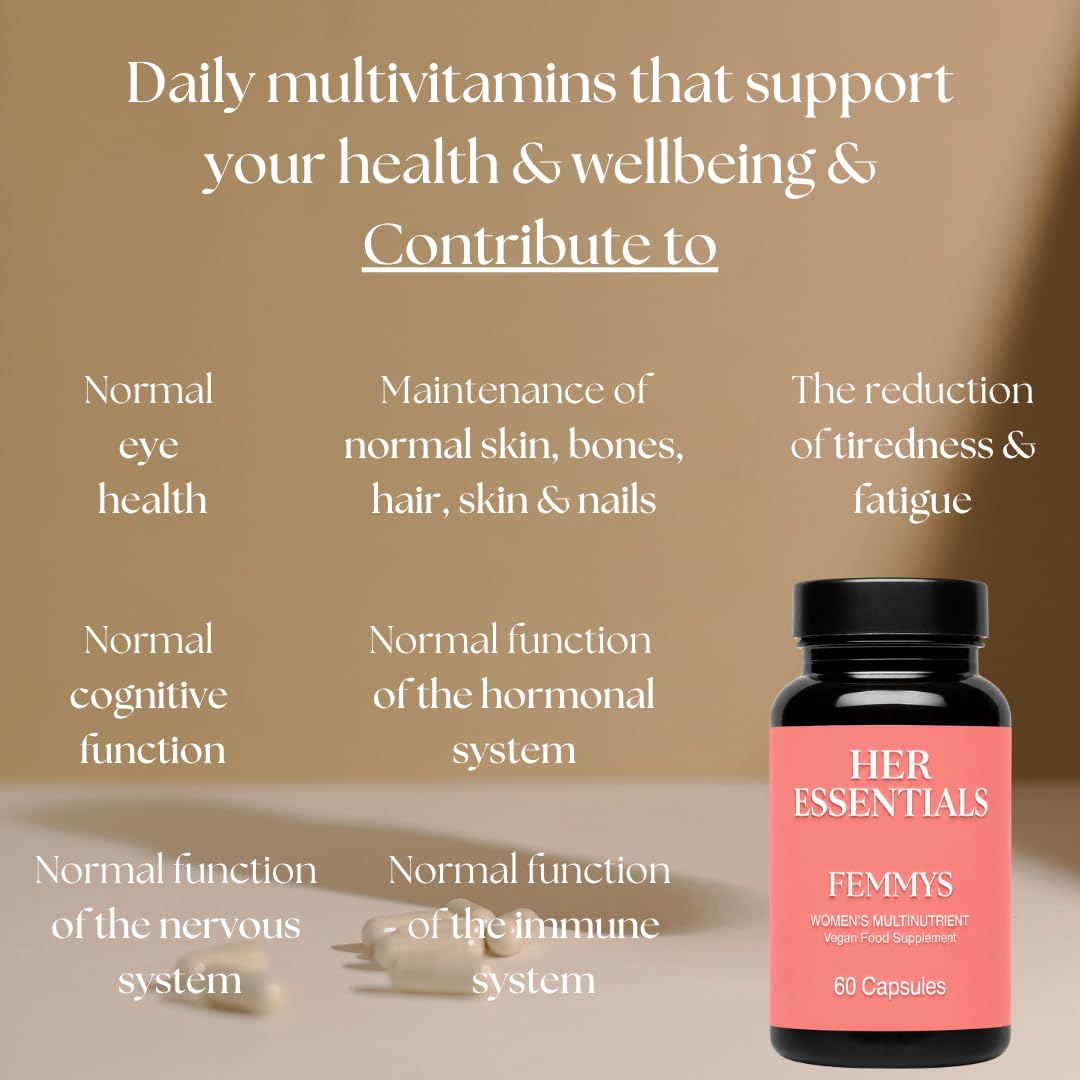 Women’s Multivitamins & Minerals with Hyaluronic Acid & Biotin | 26 Essential Vitamins, Minerals & Botanicals | Optimal doses | Vegan & Gluten Free | No Synthetic fillers | 60 Caps | Her Essentials