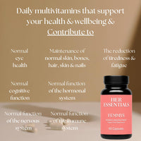 Women’s Multivitamins & Minerals with Hyaluronic Acid & Biotin | 26 Essential Vitamins, Minerals & Botanicals | Optimal doses | Vegan & Gluten Free | No Synthetic fillers | 60 Caps | Her Essentials