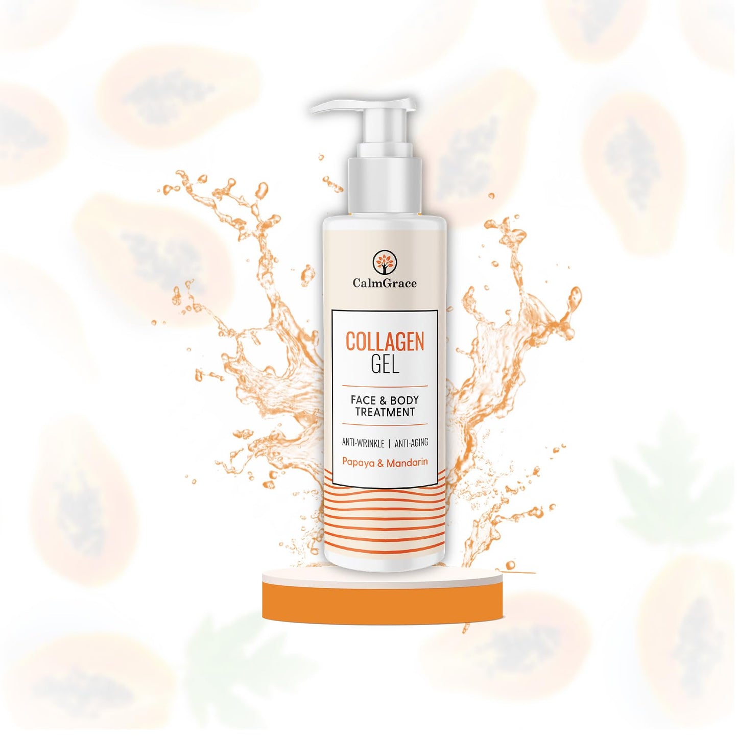 CalmGrace Collagen Gel | Anti-Ageing Collagen Moisturiser | Hydrating Anti Wrinkle Collagen Gel Face & Body Skincare | Non-Greasy Collagen Oil for Face - Papaya and Mandarin (250ml)