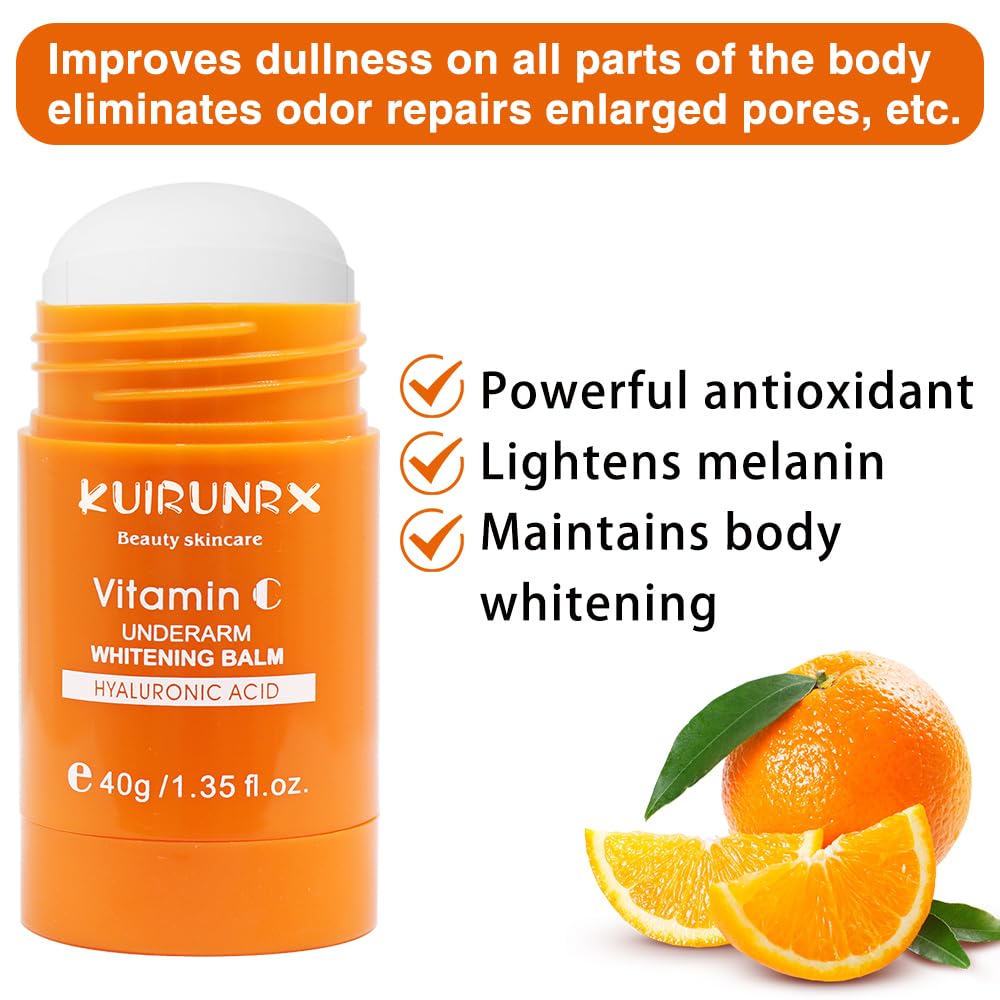 KUIRUNRX® Vitamin C Lightening Balm, Underarm Sweat Cream, Armpit Odor Cream, Corrector for Dark Spots, Brightens the Skin and Nourishes the Skin for Elbows (40G)