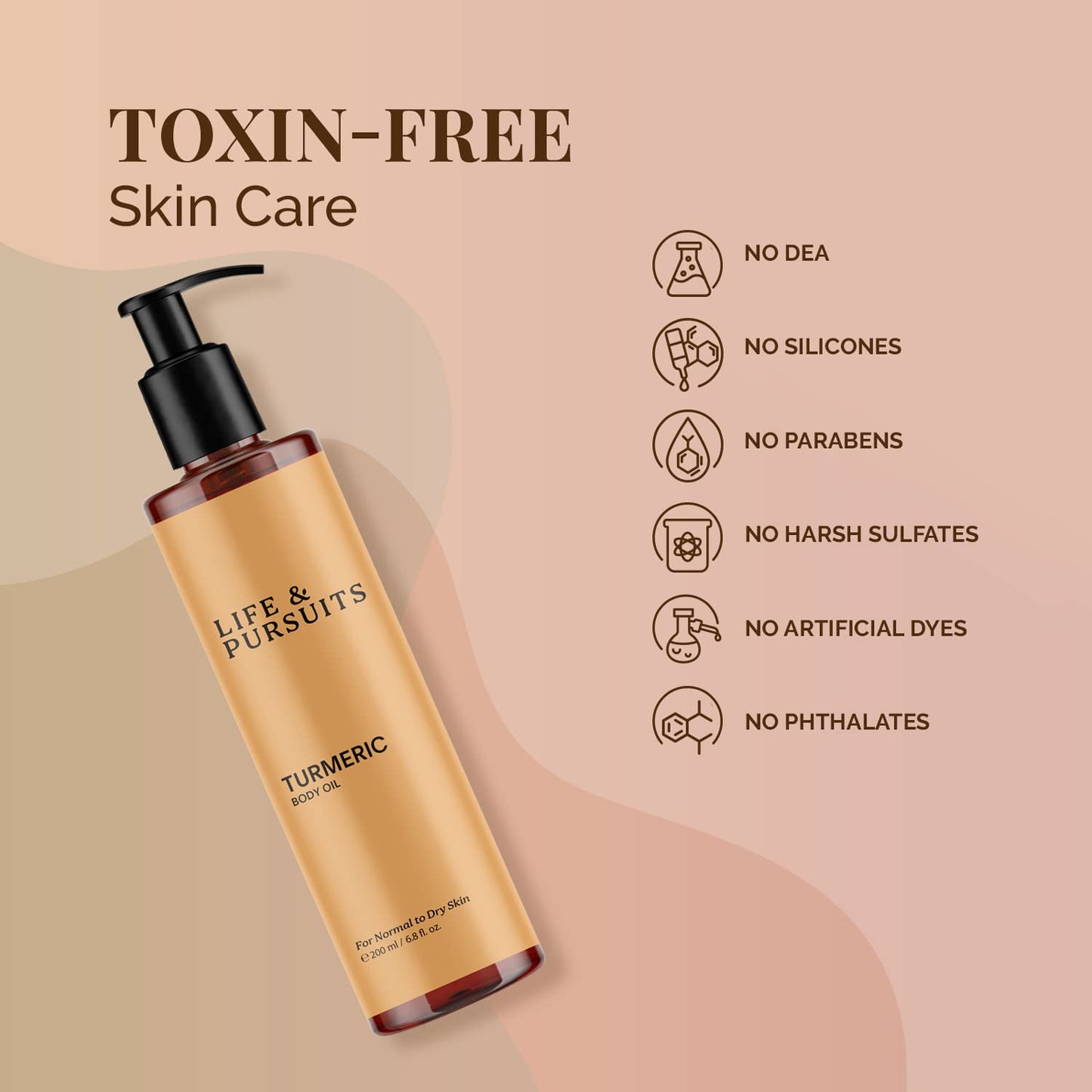 Life & Pursuits Turmeric Body Oil (200ml), Ayurveda Massage Oil for Skin, Skin Brightening Oil for Dark Spots, Made with Organic Coconut Oil, Argan Oil, Almond Oil, and Squalane