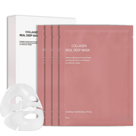 Shefave Bio Collagen Face Mask Overnight, Korean Glass Skin Collagen Real Deep Face Masks Skincare, Korean Skincare - Fights Wrinkles, Glow & Rejuvenating Skin, 4 Pack