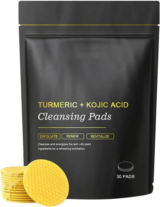WujialingMM Turmeric Kojic Acid Cleansing Pads, 30PCS Turmeric Face Scrub Pads with Vitamin C, Turmeric Cleansing Pads For Facial Cleansing And Exfoliation