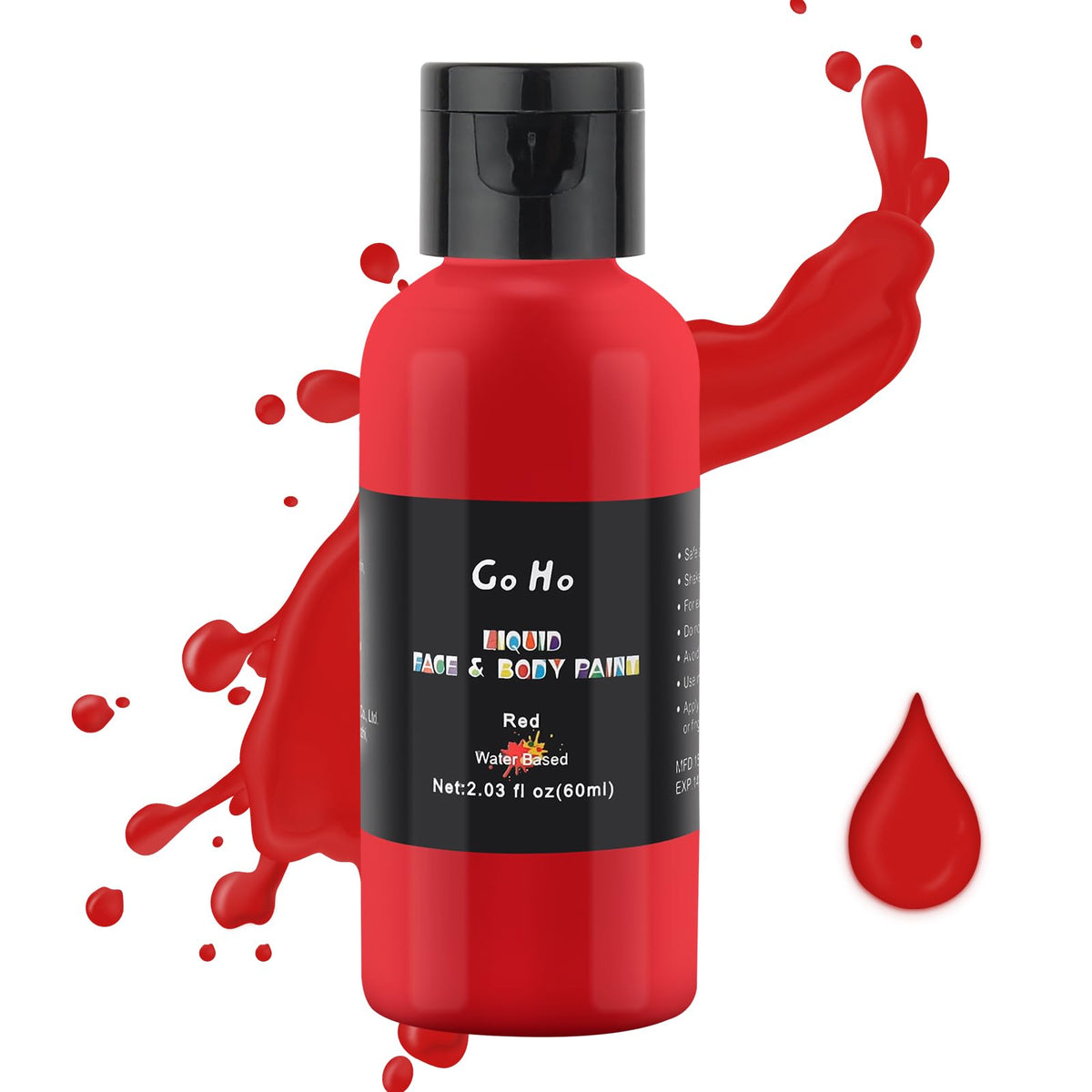 Go Ho Makeup Liquid Red Face Body Paint(2.1 oz),Red Makeup Water Based Face Paint and Body Paint for Special FX, Cosplay, and Halloween Make up
